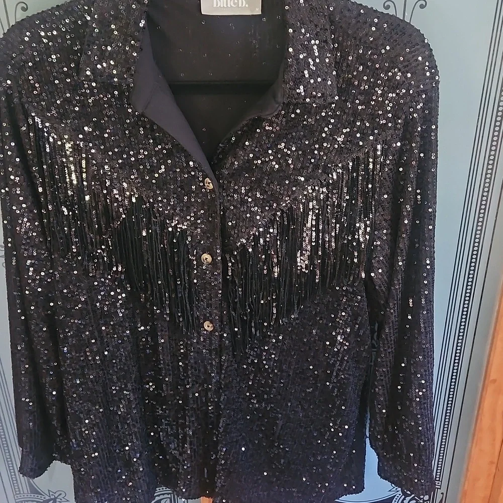 Sequin Fringe Jacket - Black - Picture 2 of 5